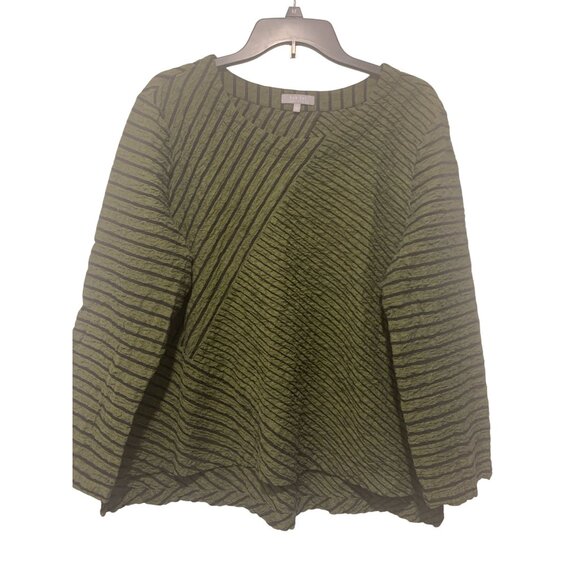 Habit Green Boxy Cotton Strip Lightweight Blouse Top Size L - Picture 4 of 10